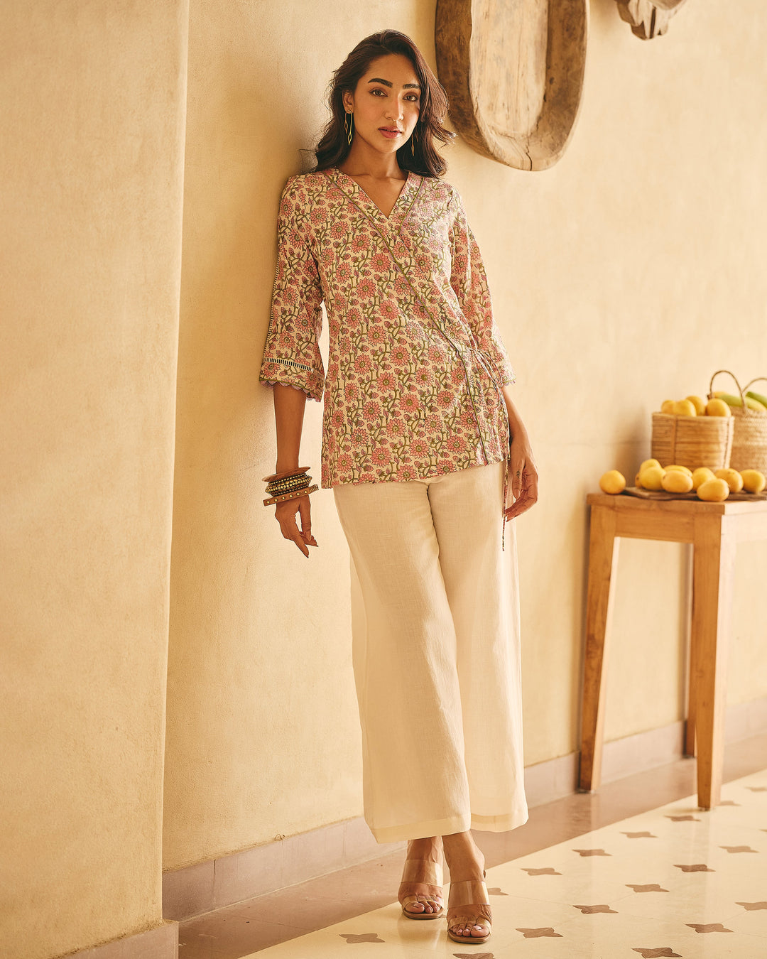 Alek Beige Cotton Printed Coord Set
