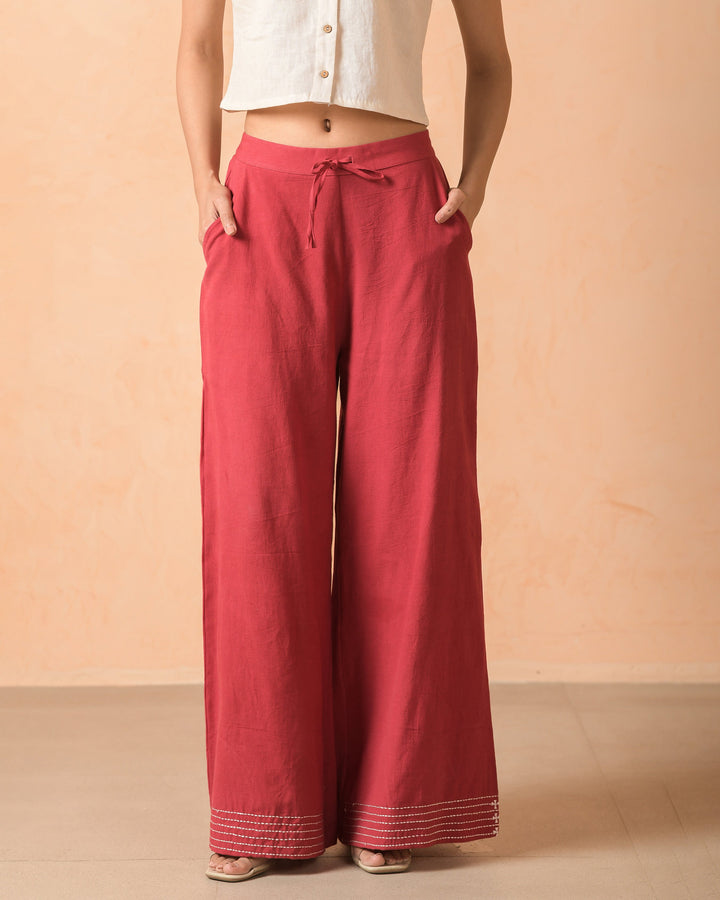 Brisa Red Flex Embroidered Flared Pants