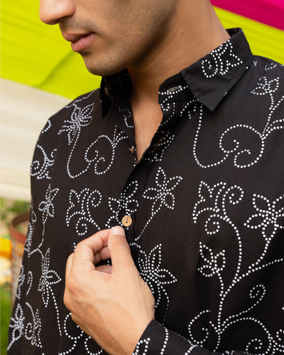 Ahan Black Bandhani Cotton Shirt