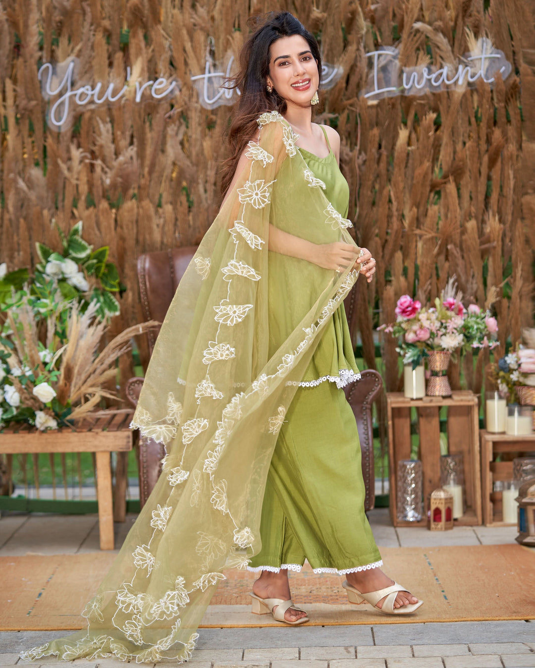 Zain Sage Green Solid Silk Suit Set