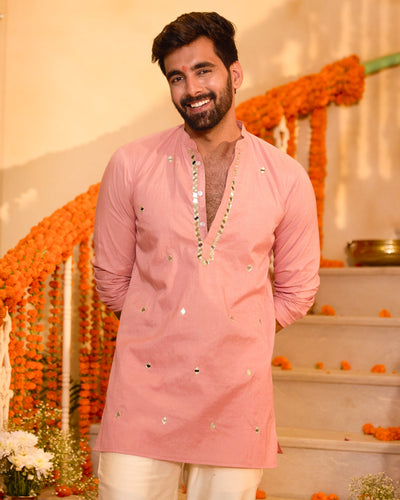 Manthan Peach Embroidered Chanderi Kurta