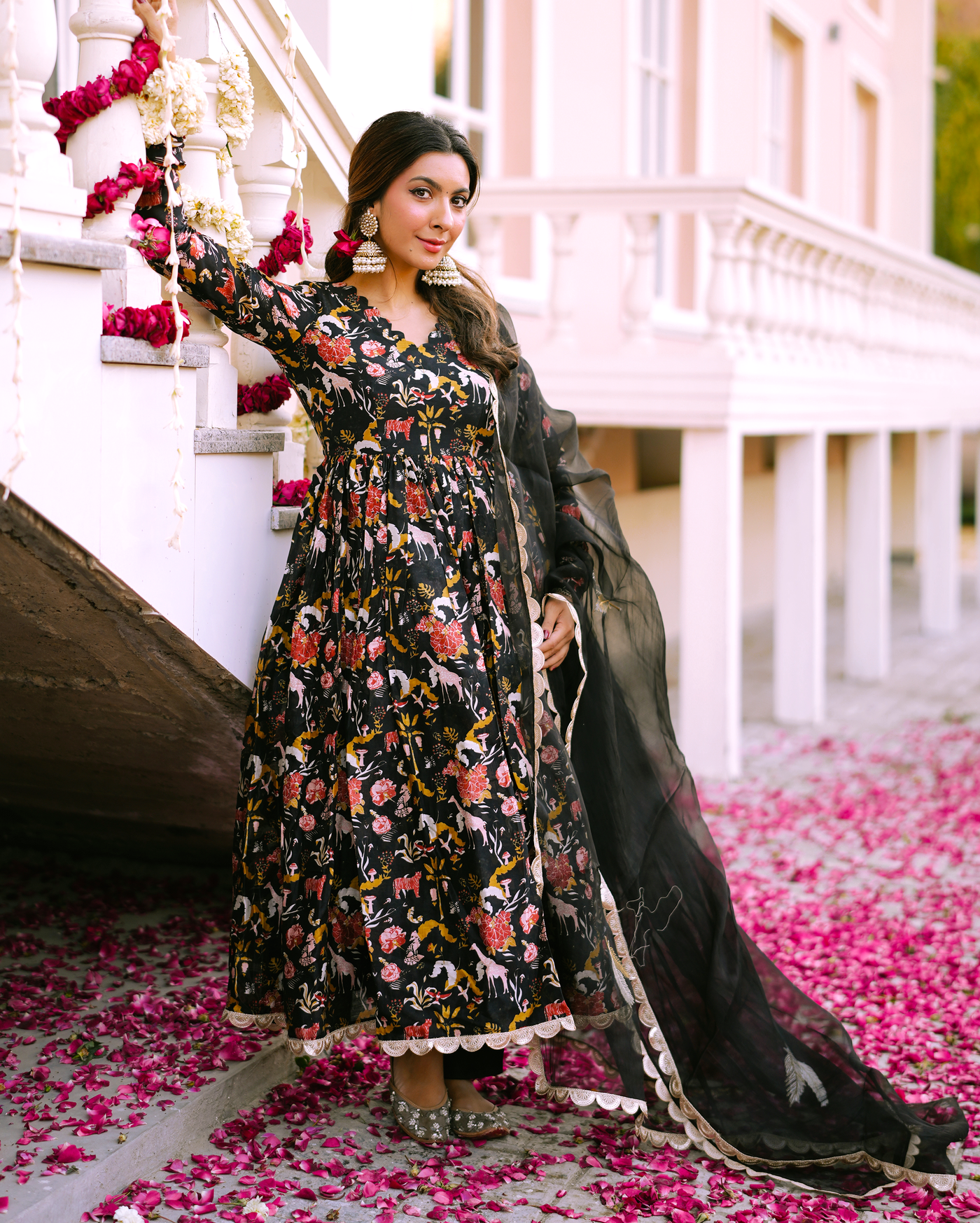 Nalini Black Printed Chanderi Dupatta