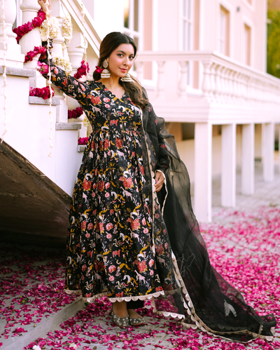 Nalini Black Printed Chanderi Dupatta