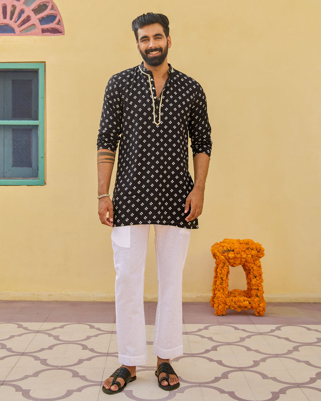 Nitesh Black Bandhani Chanderi Kurta