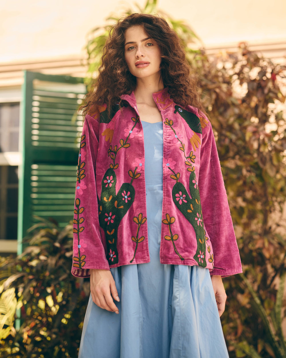 Petaline Pink Velvet Suzani Jacket