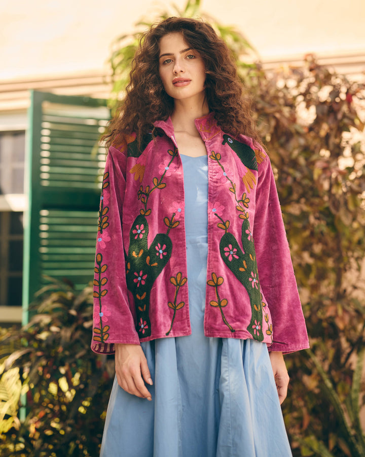 Petaline Pink Velvet Suzani Jacket