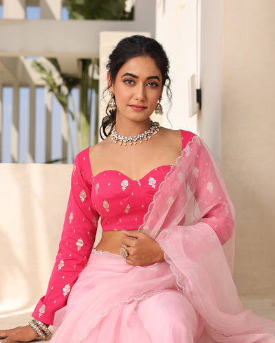 Zohra Pink Jacquard Blouse