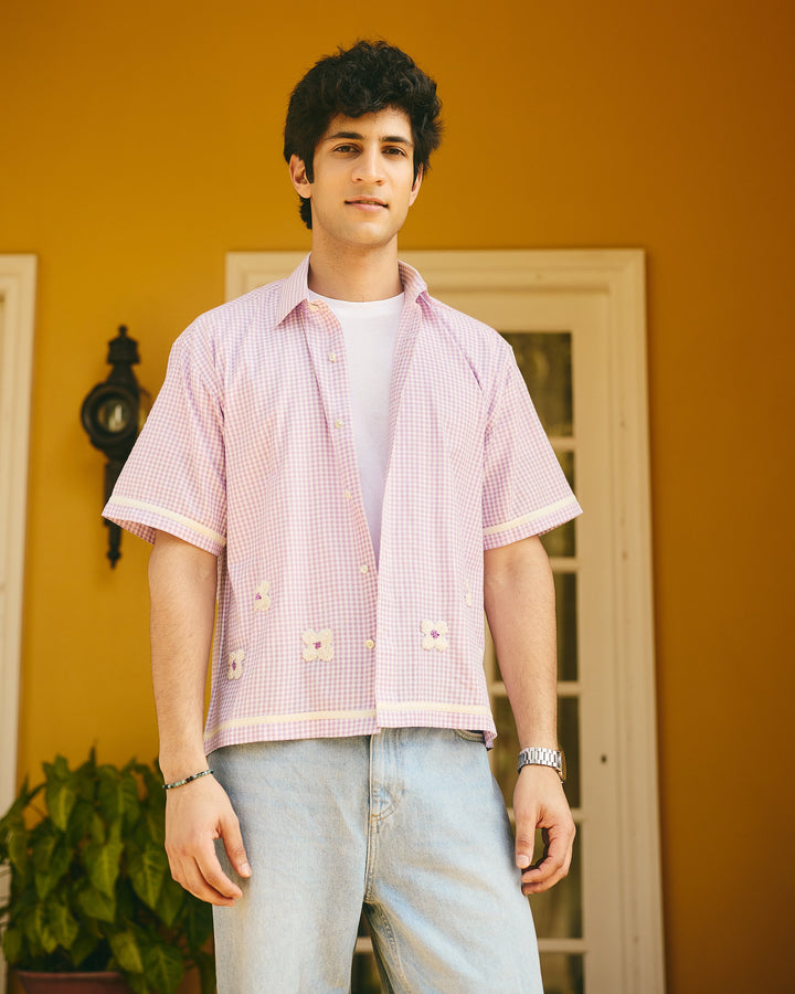 Kael Purple Embroidered Cotton Checks Printed Shirt
