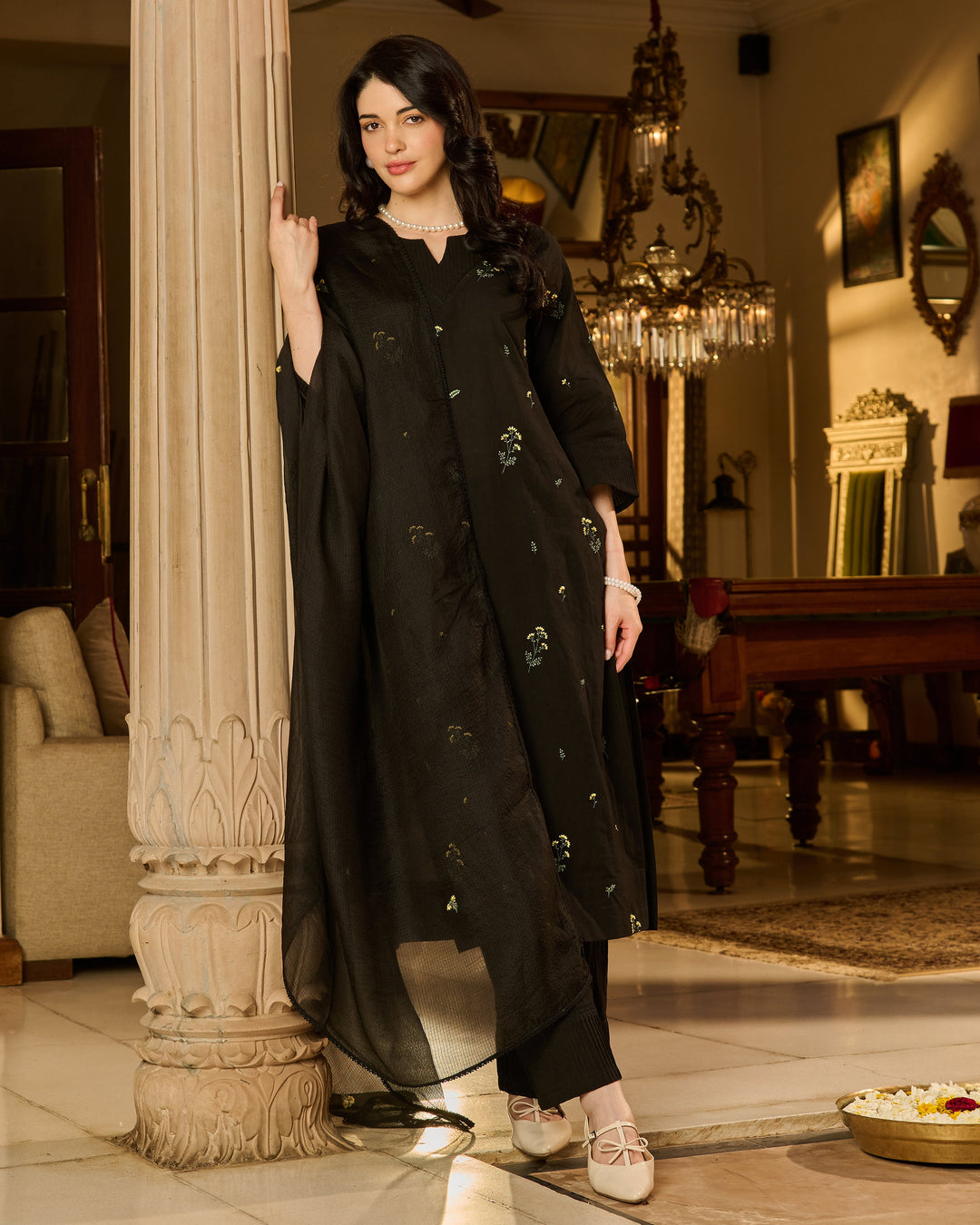 Vayra Black Embroidered Cotton Suit Set