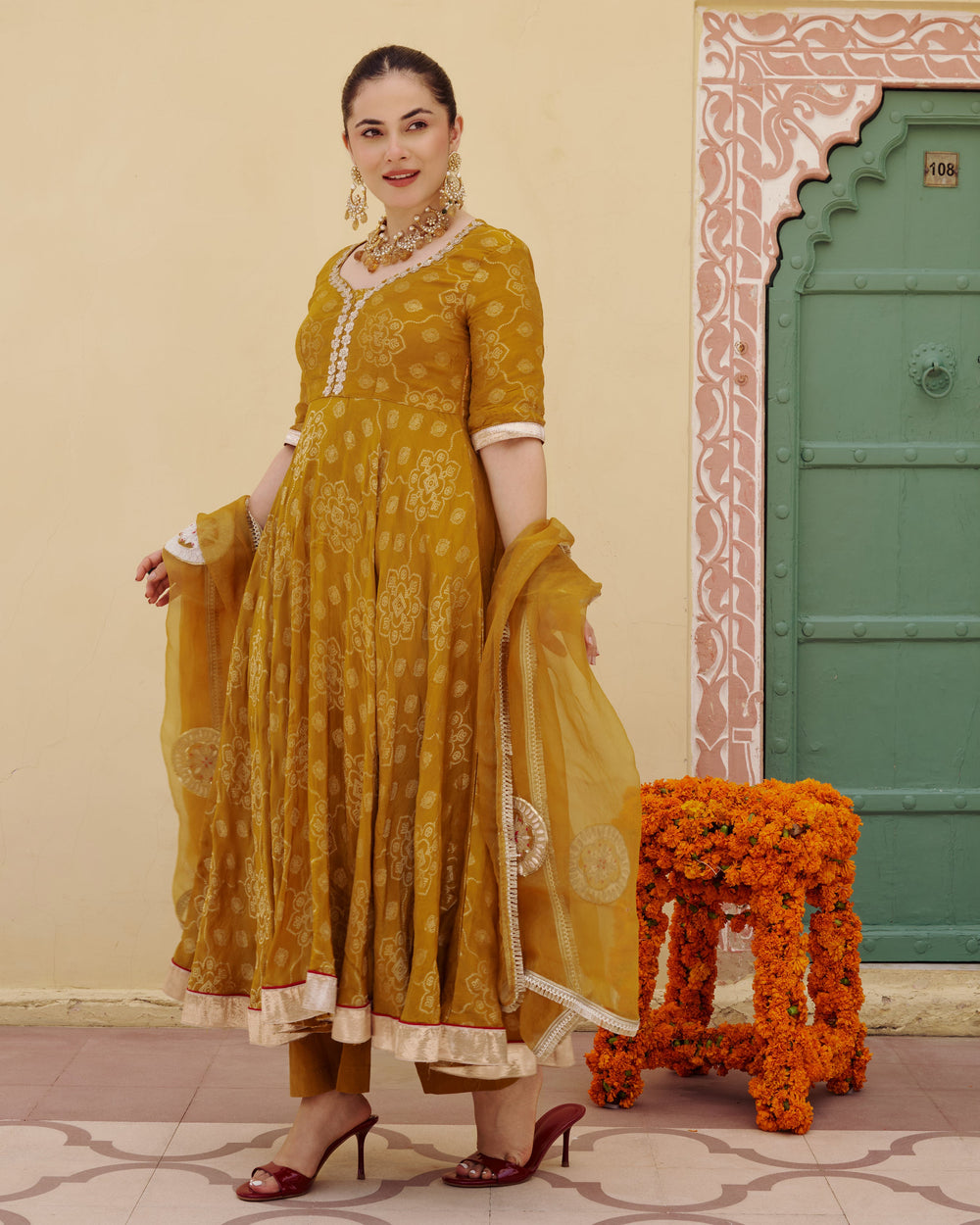 Kashi Mustard Jacquard Suit Set