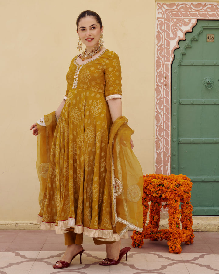 Kashi Mustard Jacquard Suit Set