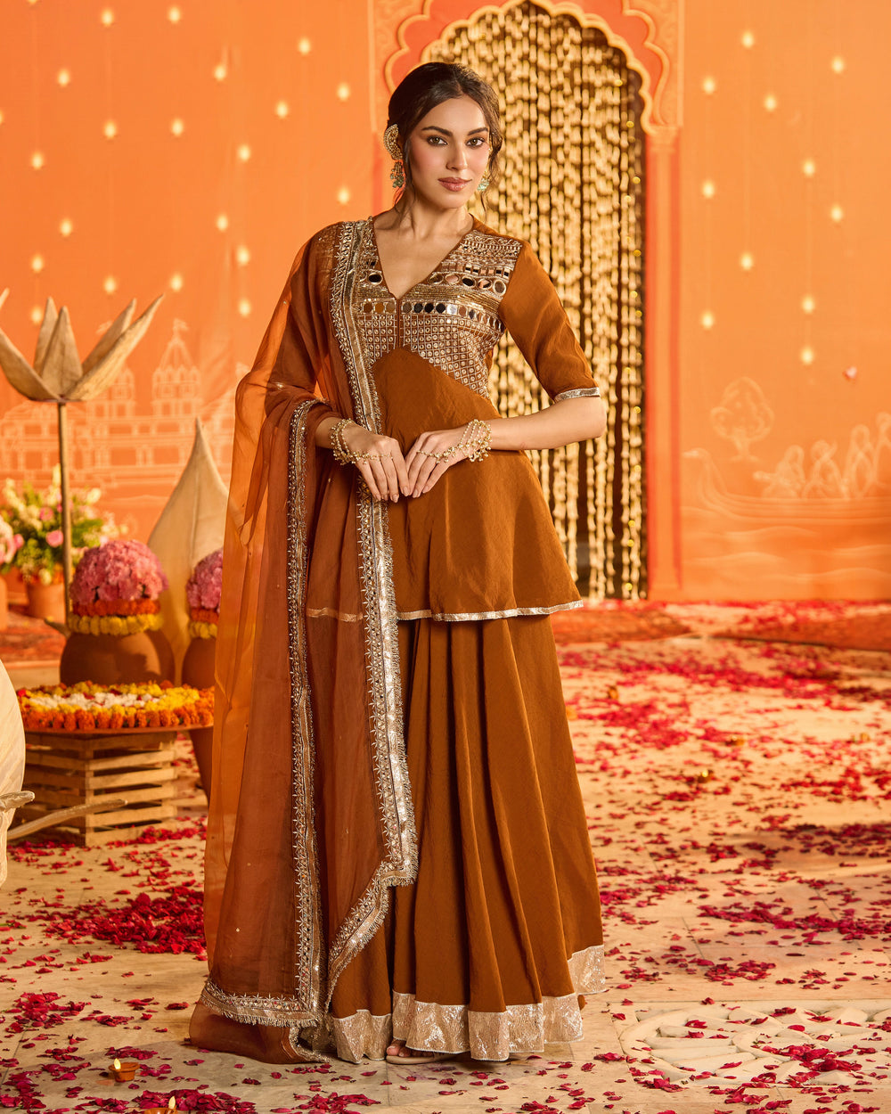 Shree Brown Embroidered Crush Suit Set