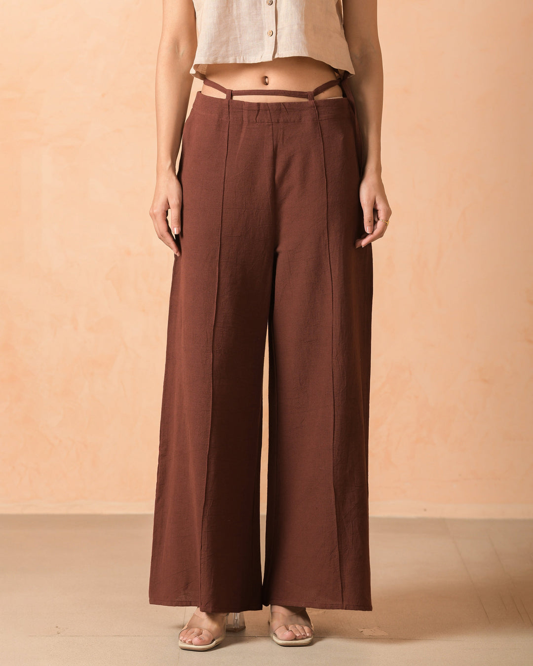 Aevy Brown Flex Solid Flared Pants