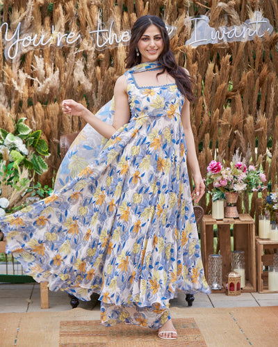 Zohan White Printed Georgette Suit Set