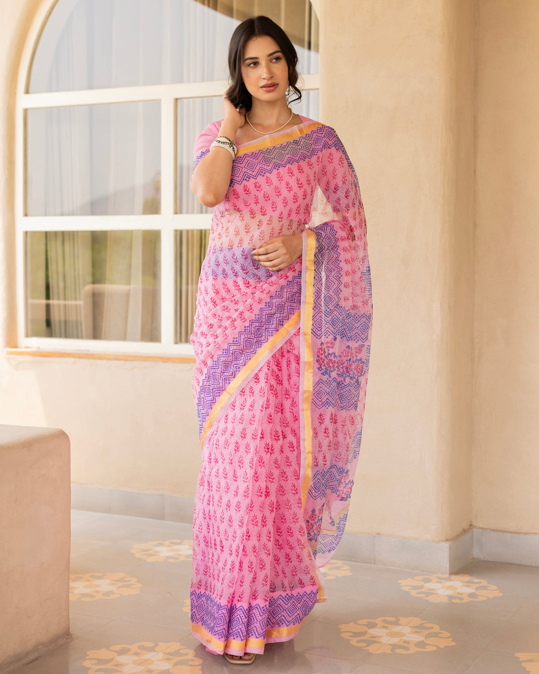 Rang Pink Doria Printed Saree