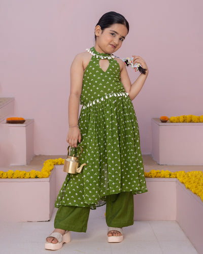 Pihu Green Bandhani Georgette Coord Set