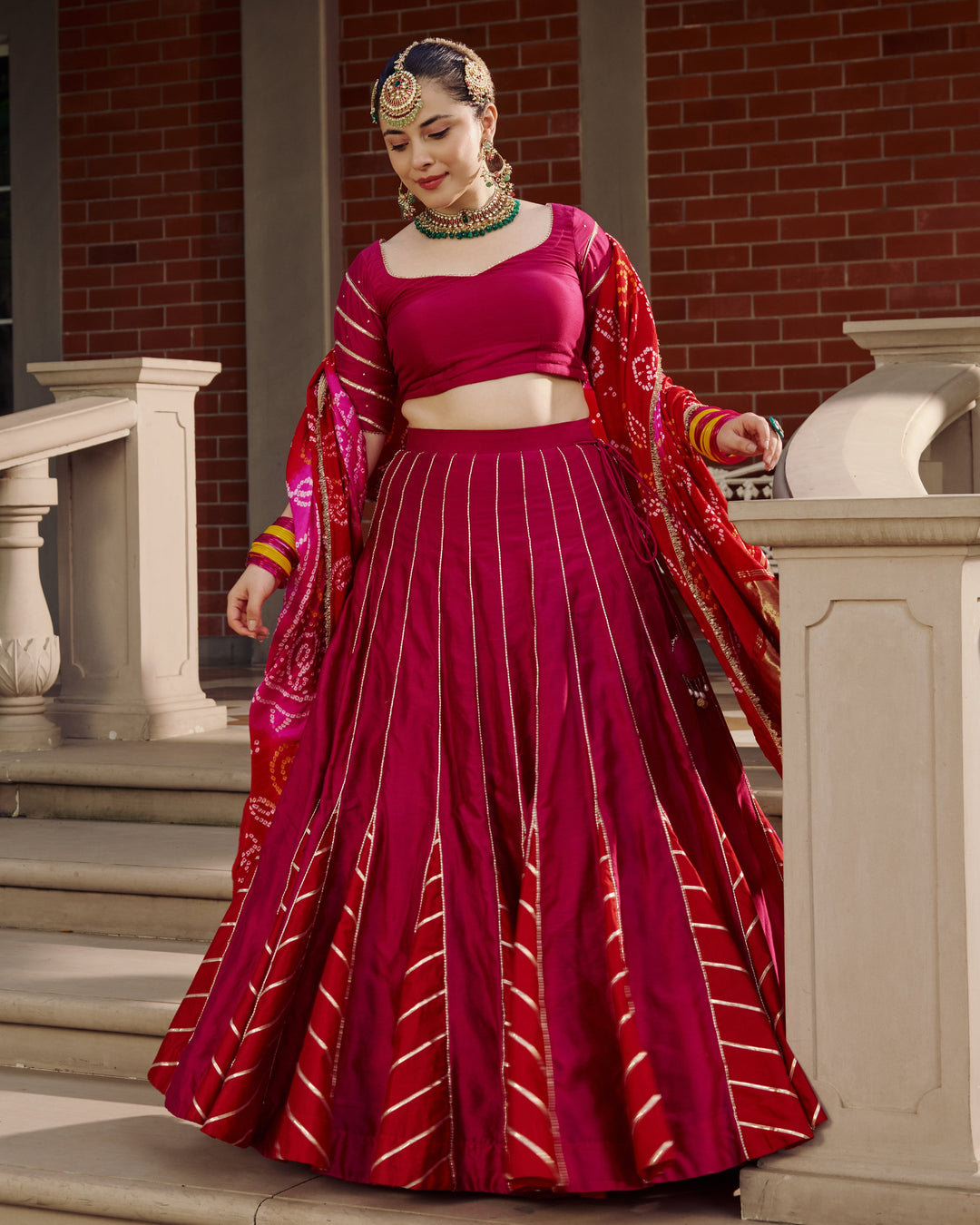 Hema Pink Embroidered Chanderi Lehenga Set