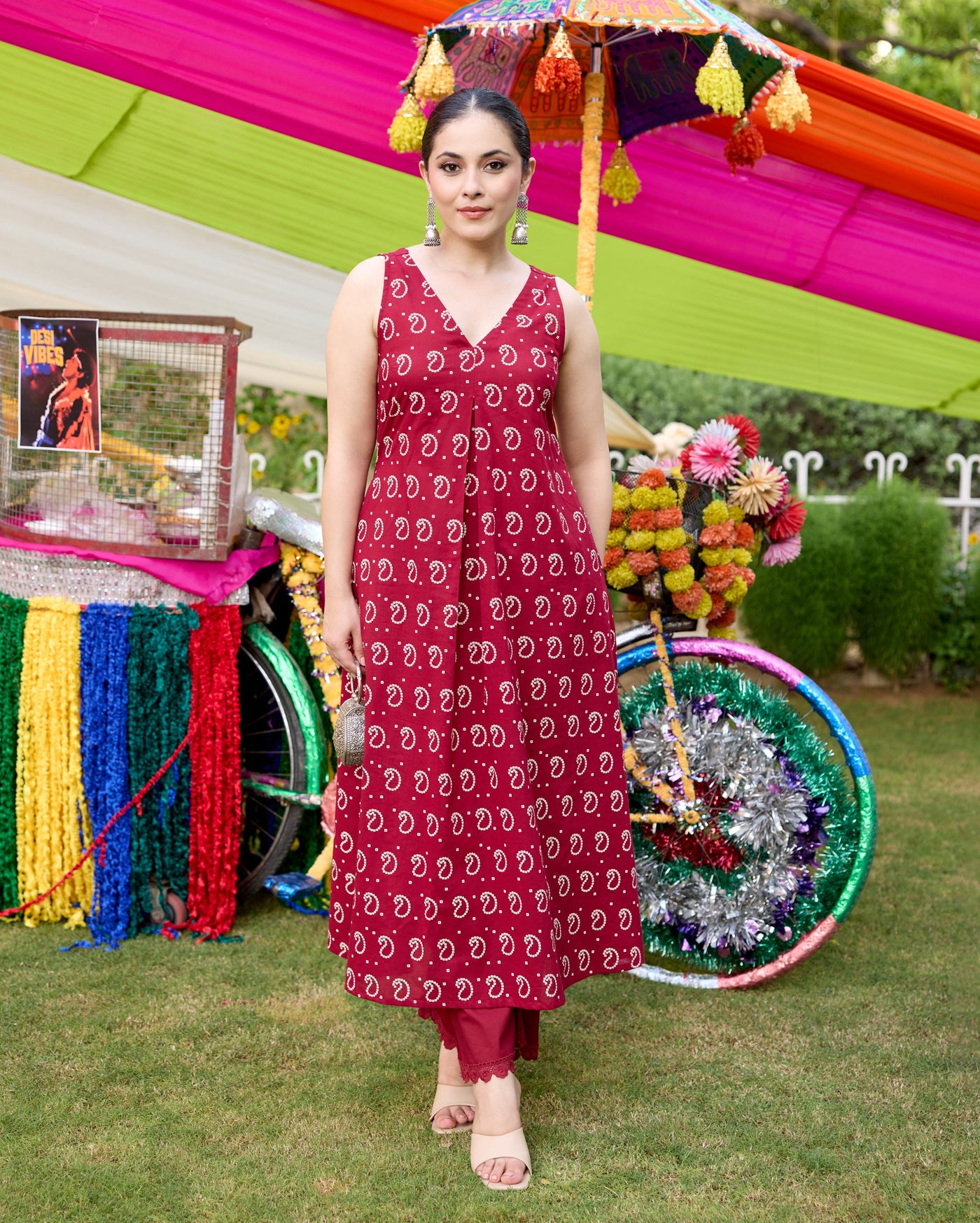 Gulaal Maroon Bandhani Cotton Kurta Set
