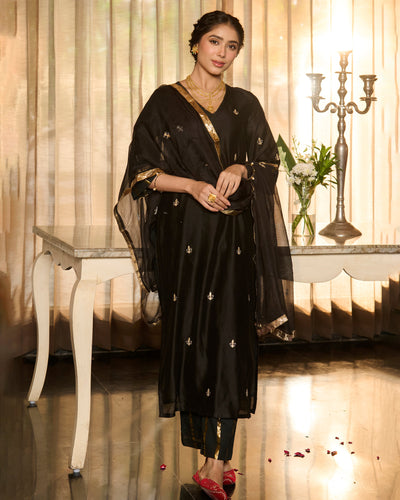 Suvarna Black Solid Chanderi Suit Set