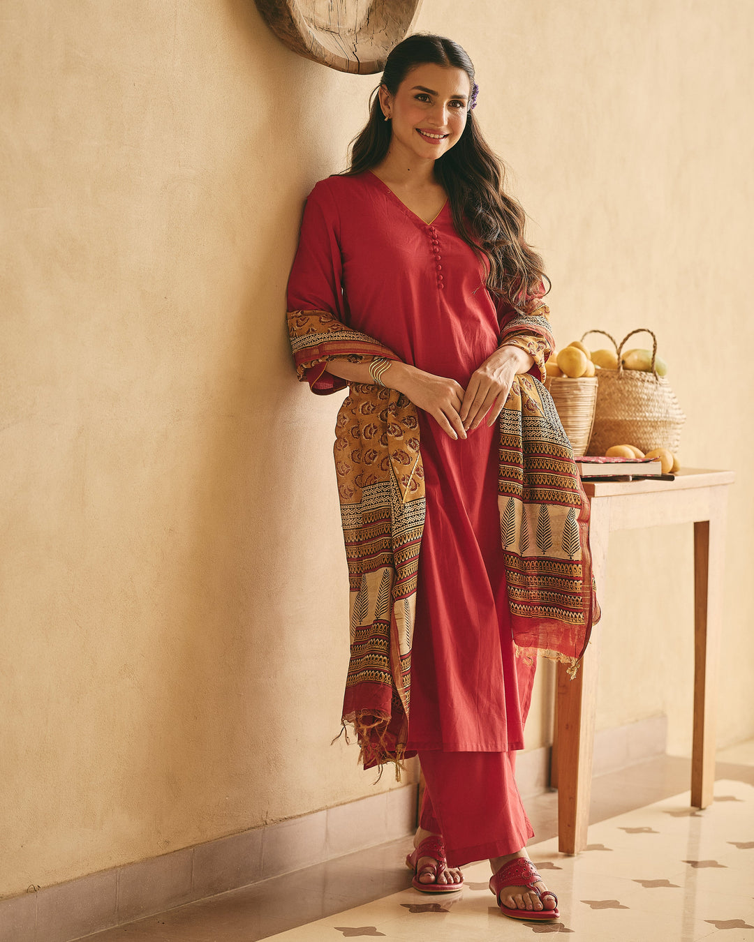 Ritika Maroon Cotton Printed Suit Set