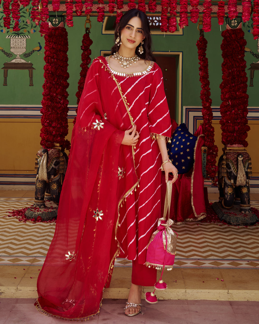 Rukh Pink Leheriya Cotton Suit Set