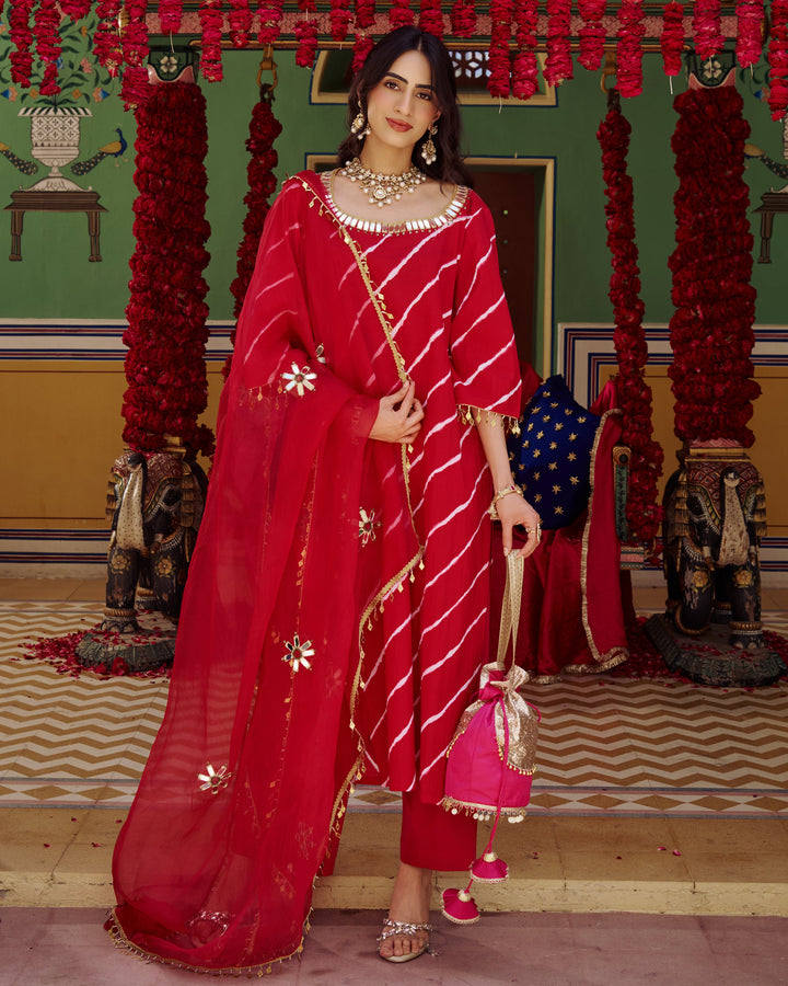 Rukh Pink Leheriya Cotton Suit Set