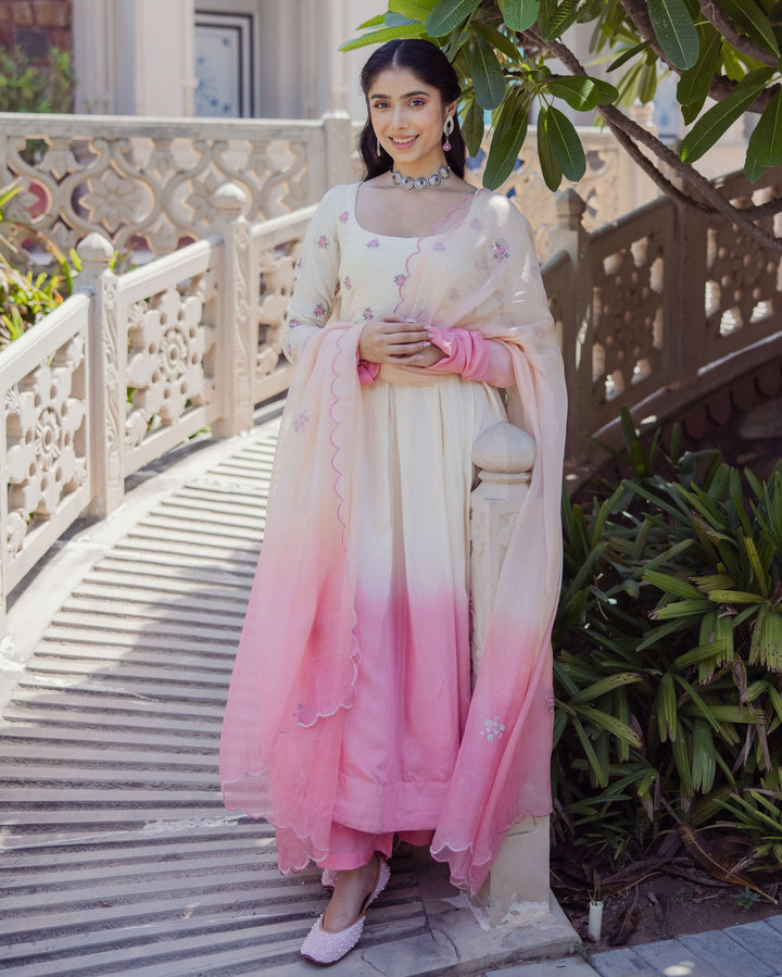 Giggly Rose Pink Ombre Embroidered Muslin Suit Set