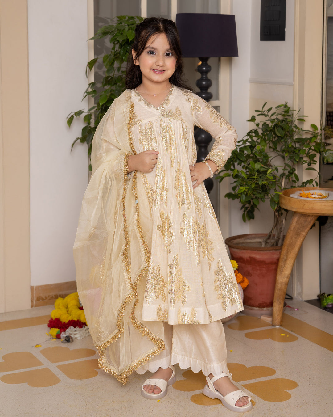Coco Cream Solid Jacquard Suit Set