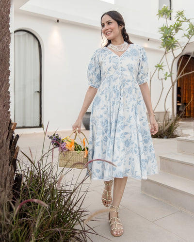Sugar Plum White Cotton Printed Dress