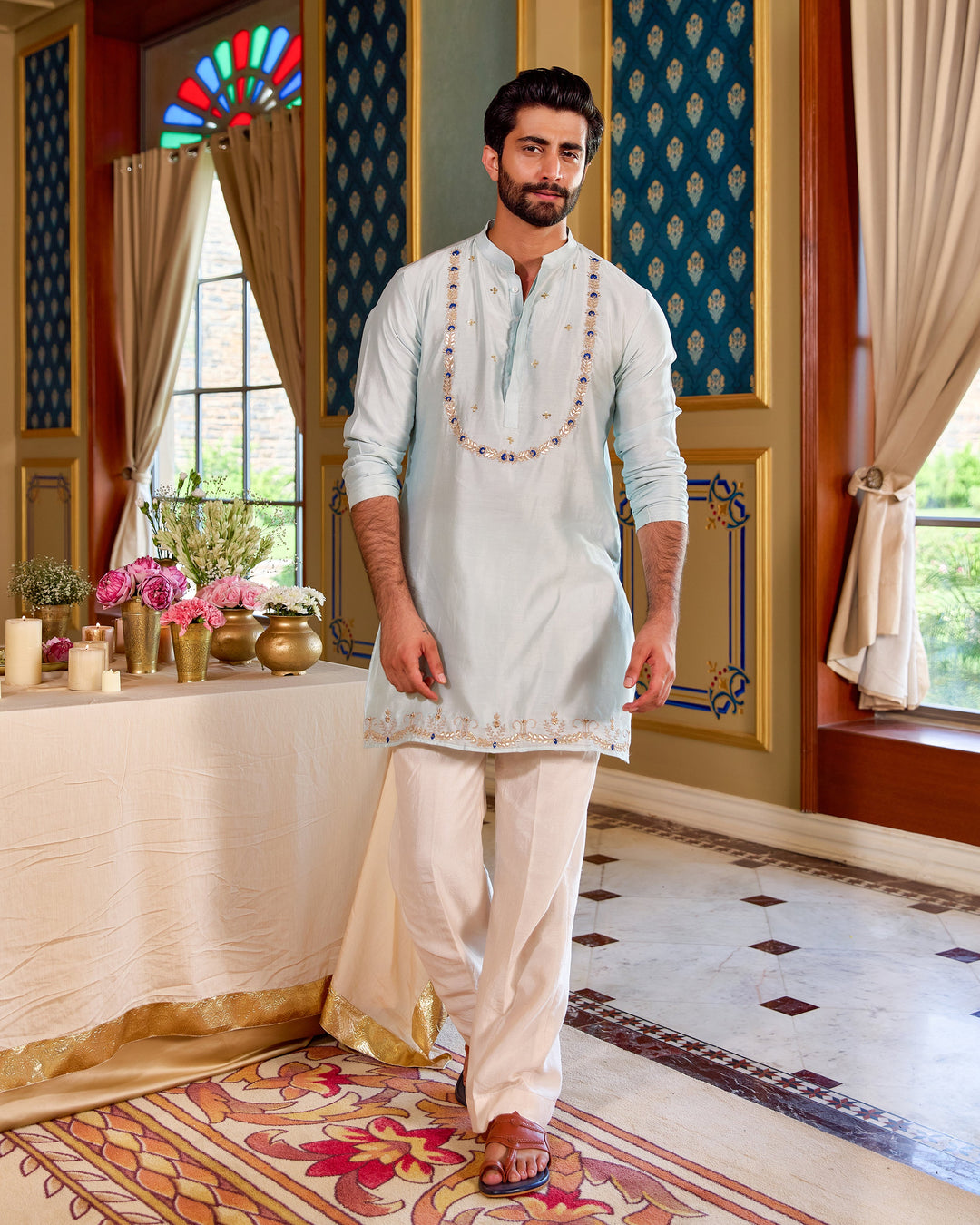 Mangal Blue Chanderi Embroidered Kurta