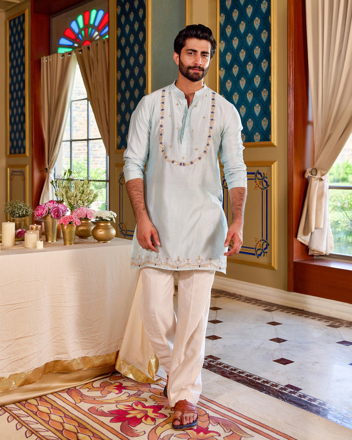 Mangal Blue Chanderi Embroidered Kurta