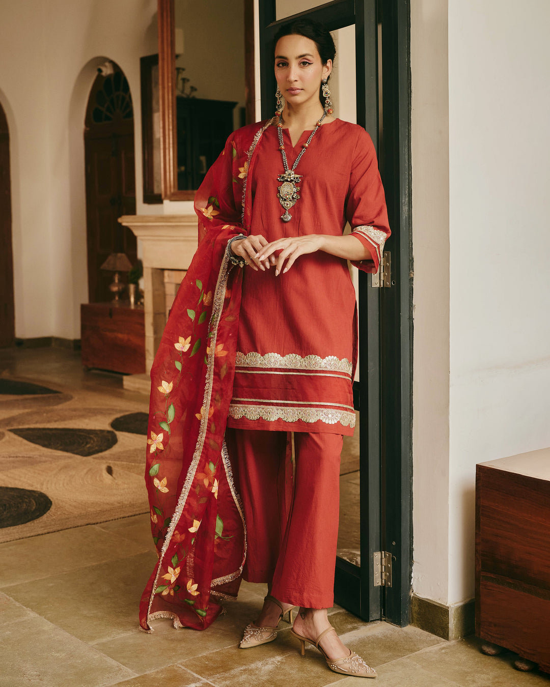 Fit Orange Handpainted Cotton Suit Set
