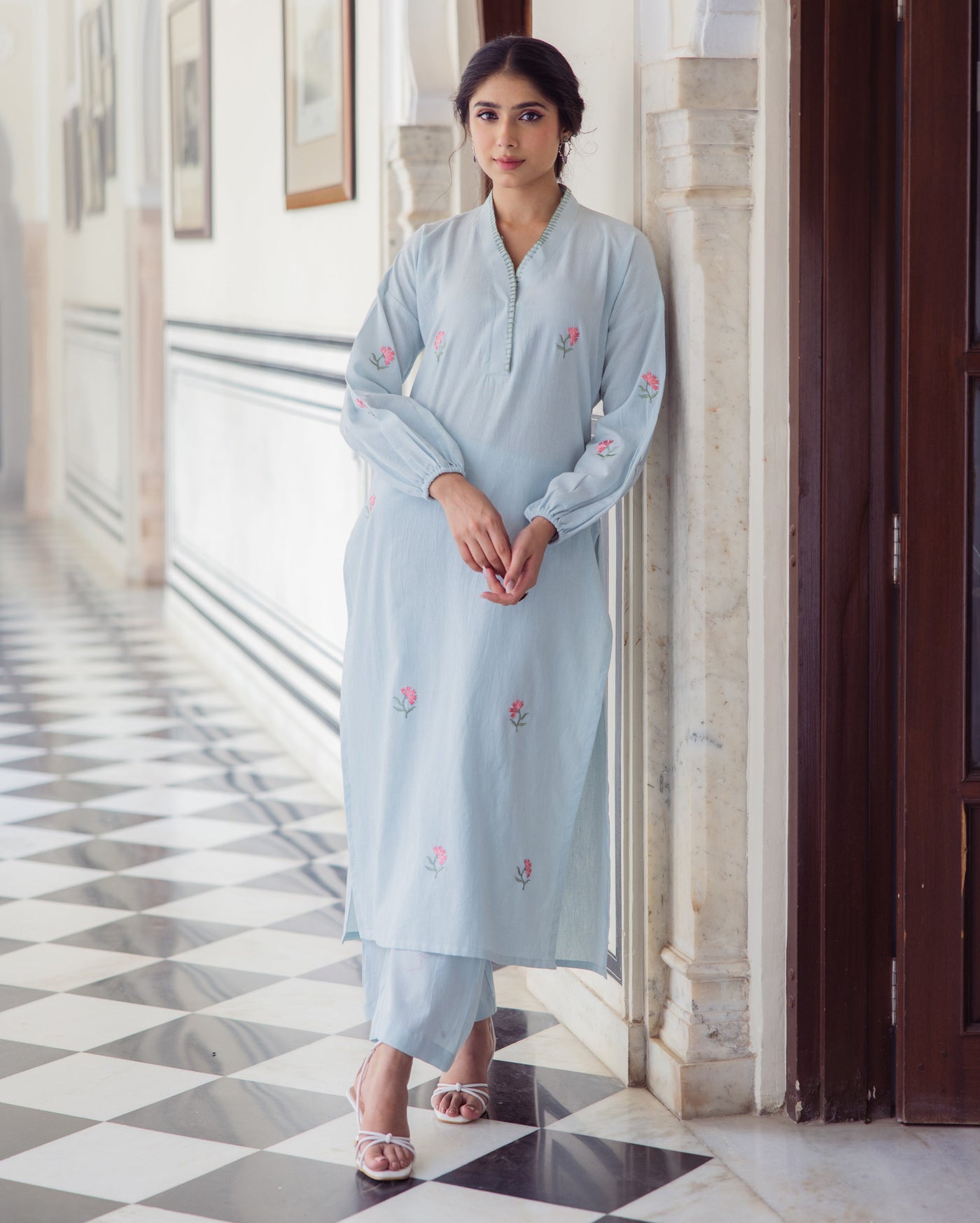 Dazzle Blue Embroidered Flex Kurta Set