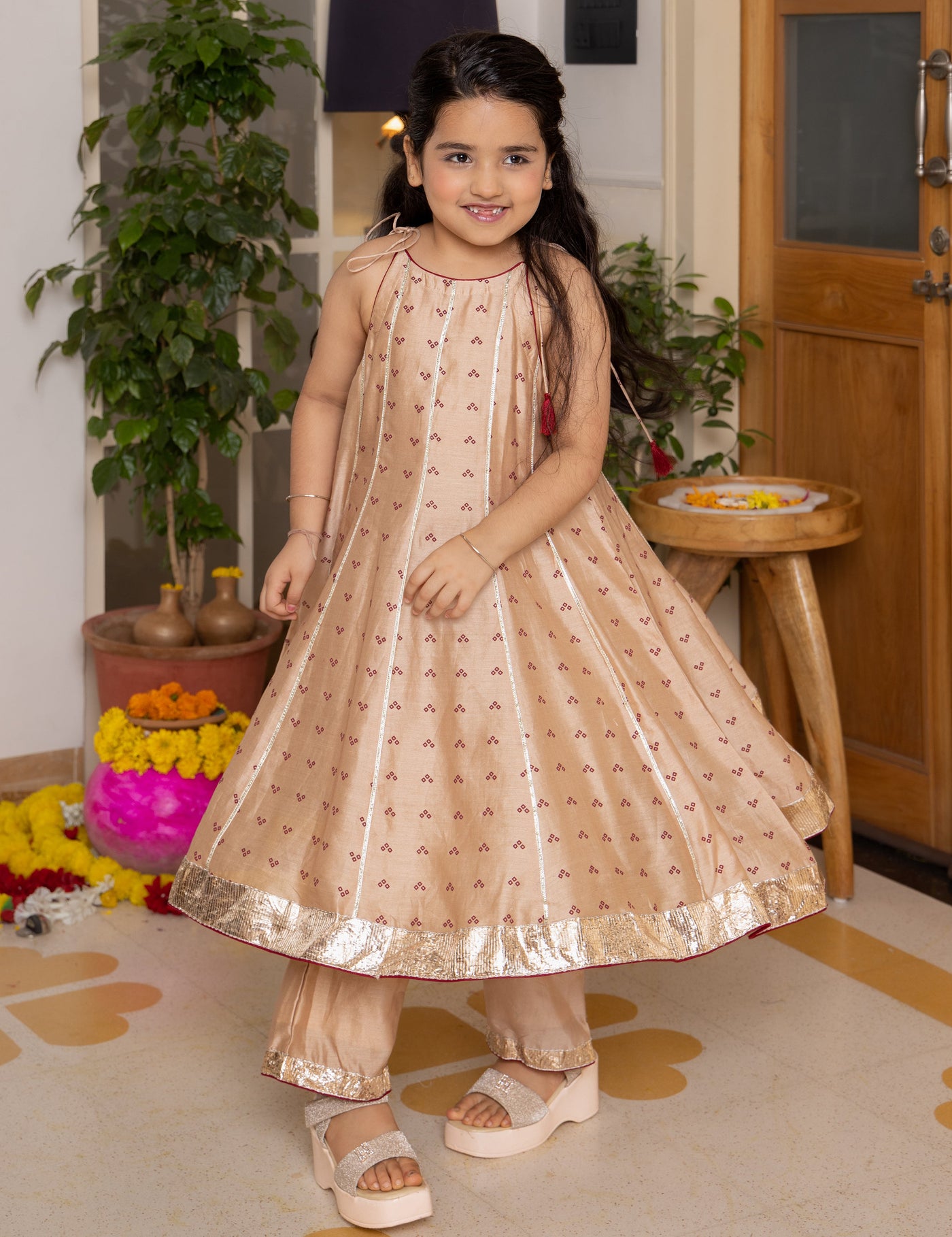 Ruhi Beige Bandhani Chanderi Coord Set