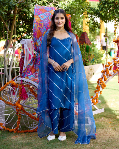Sneh Blue Leheriya Cotton Suit Set