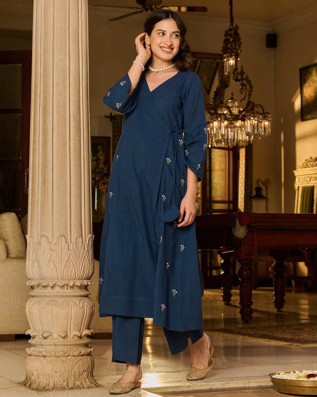 Murry Blue Embroidered Cotton Kurta Set
