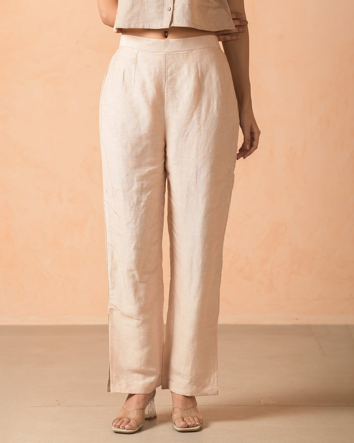 Saiyaara Beige Cotton Flex Solid Straight Pants