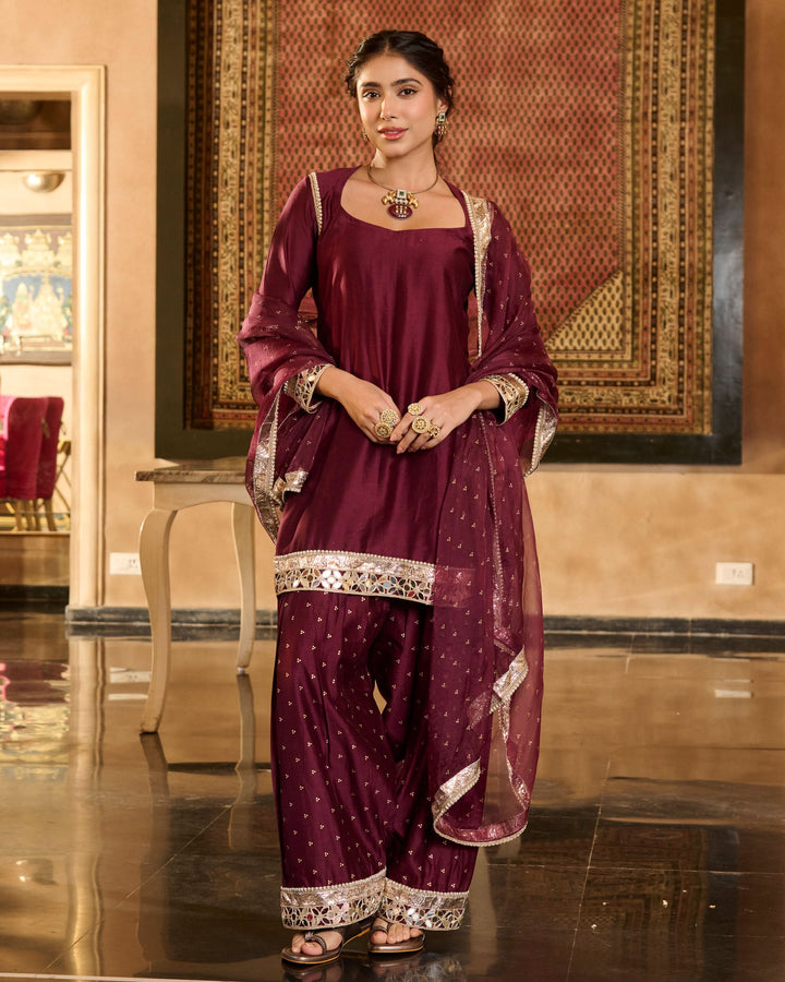 Ira Plum Solid Chanderi Farsi Salwar Set