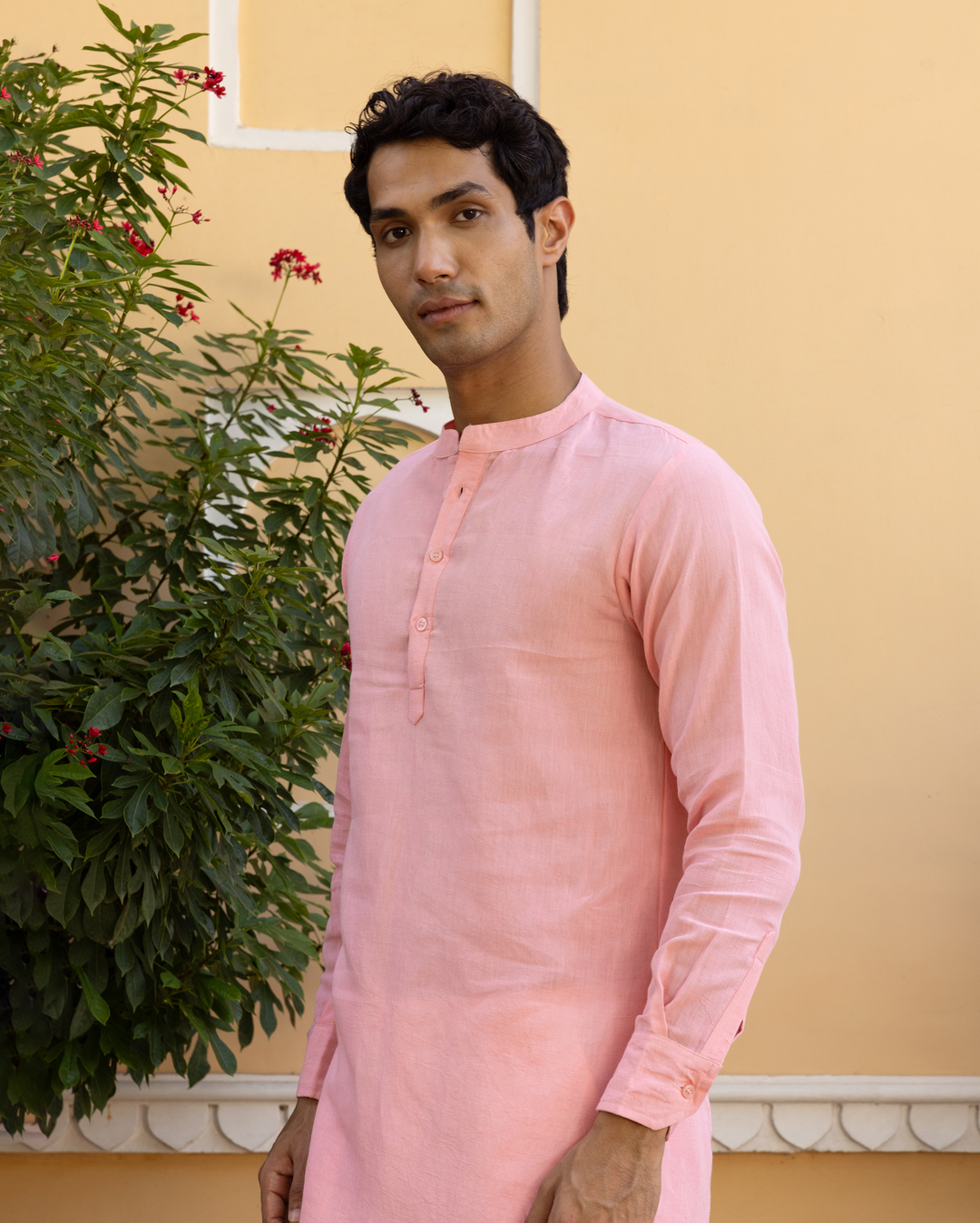 Tavir Peach Solid Cotton Flex Kurta