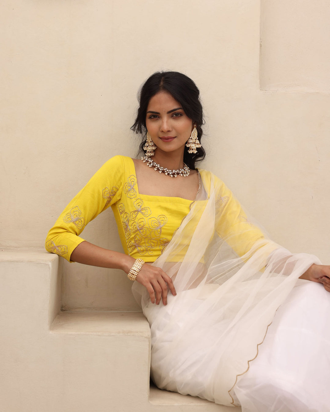 Kesar Yellow Chanderi Embroidered Blouse