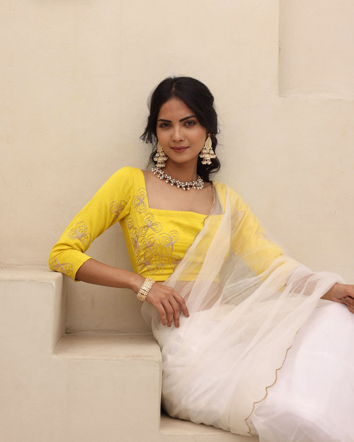 Kesar Yellow Chanderi Embroidered Blouse