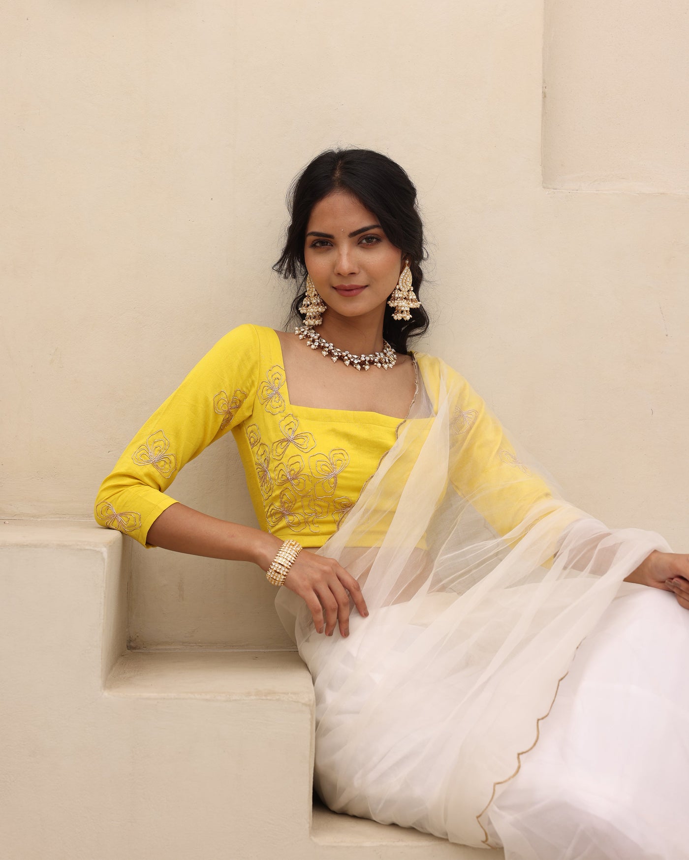 Kesar Yellow Chanderi Embroidered Blouse