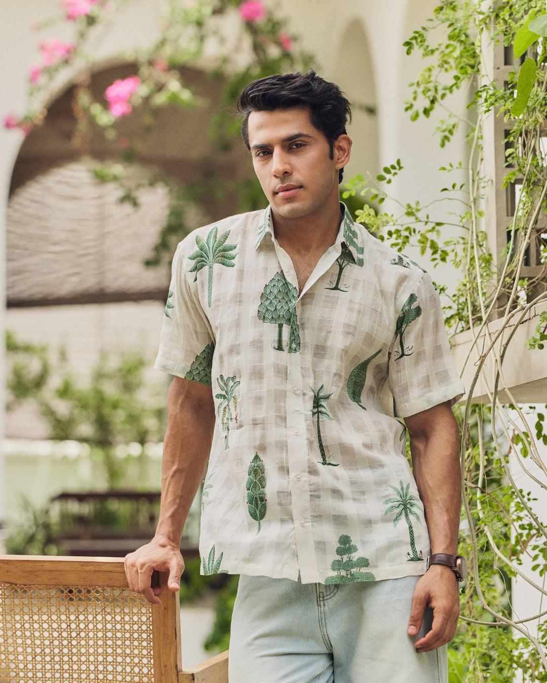 Nihal Off White Printed Cotton Checks Shirt