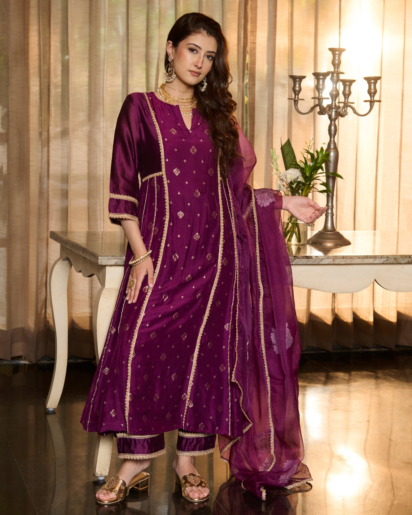 Bhautik Purple Jacquard Suit Set