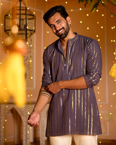 Rajyug Purple Knitted Lurex Kurta