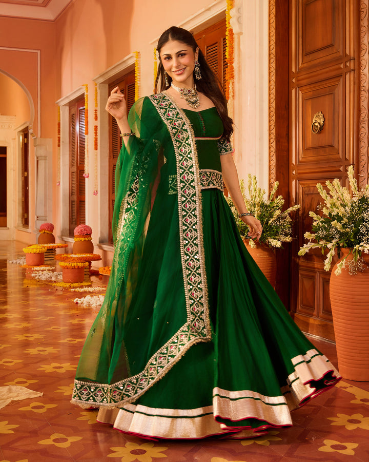 Rangoli Green Embroidered Chanderi Lehenga Set