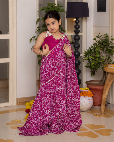 Mahi Purple Bandhani Crepe Pre Draped Saree