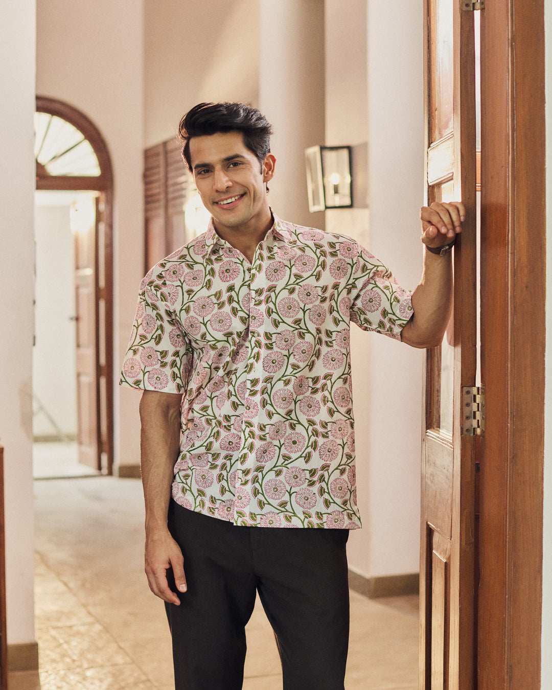 Raghav Off White Printed Cotton Shirt