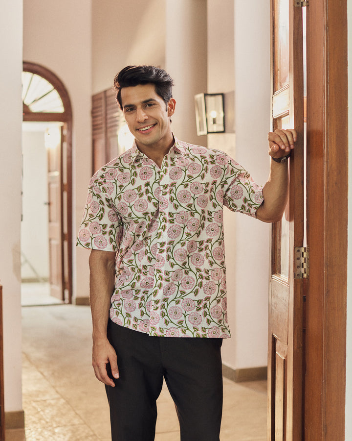 Raghav Off White Printed Cotton Shirt