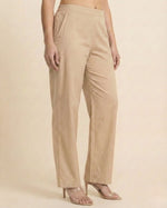 Ziva Beige Cotton Straight Pants